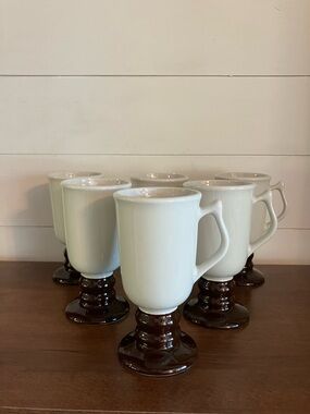 Vintage Hall Pottery Irish Coffee Mugs - White and Brown (Set of 6)